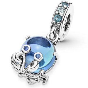 New Pandora Cute Octopus Dangle Murano Blue Glass Charm Bead w/pouch